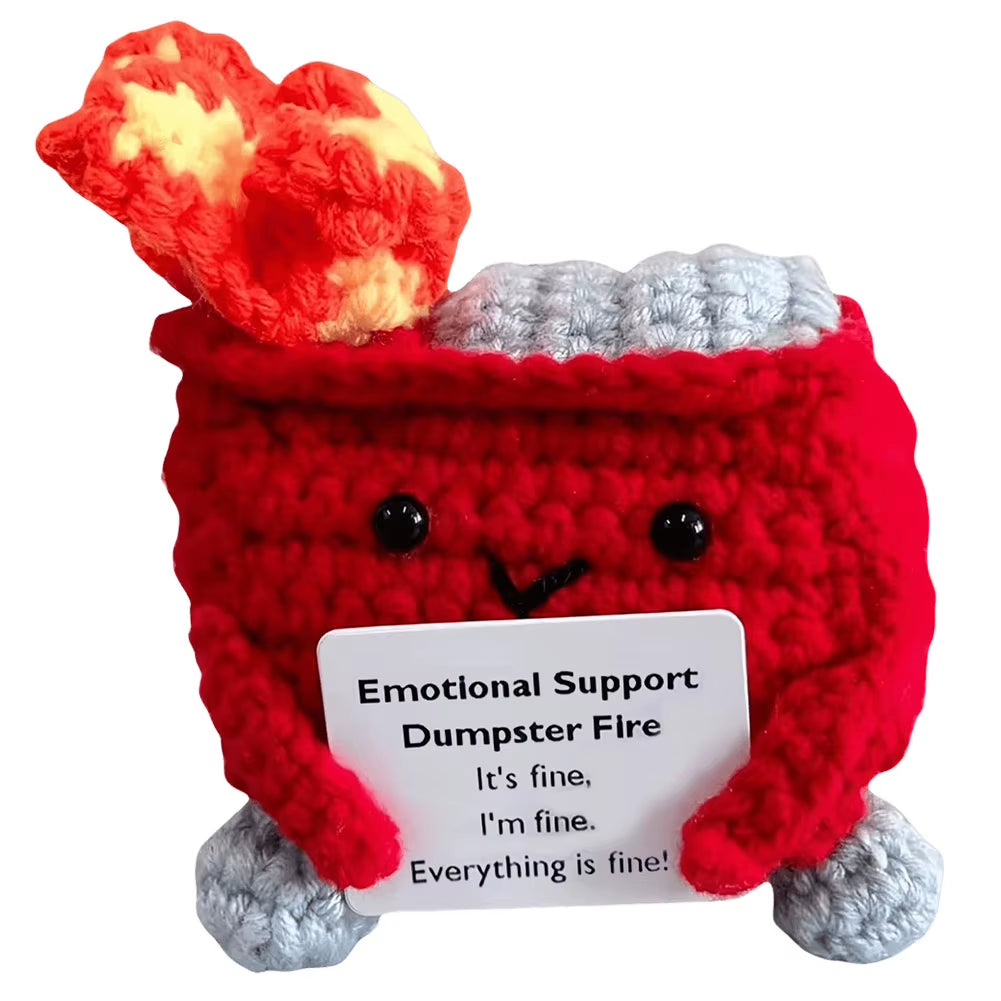 Emotional Support Dumpster Fire with Encouraging Card Positive Crochet Dumpster Fire Office and Home Decoration Gifts