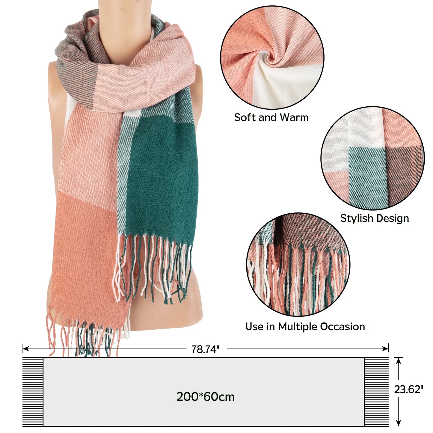 Winter Womens Scarves Plaid Warm Cozy Shawl and Wraps Scarf for Women