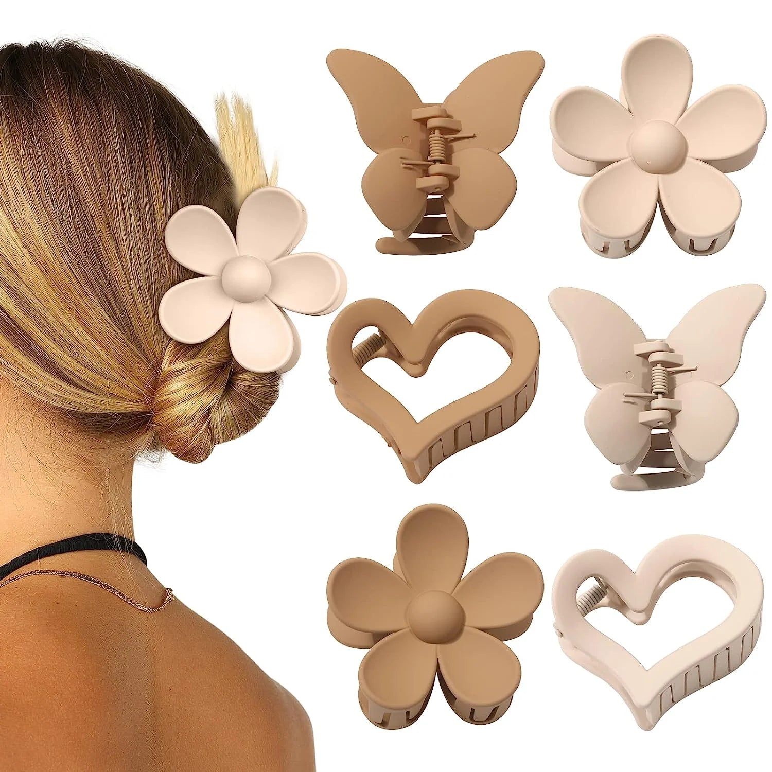 6 Pcs Heart Hair Claw Clips for Women Matte Nonslip Hair Jaw Clips Heart Hair Clips for Thin Thick Hair Cute Hair Styling Accessories