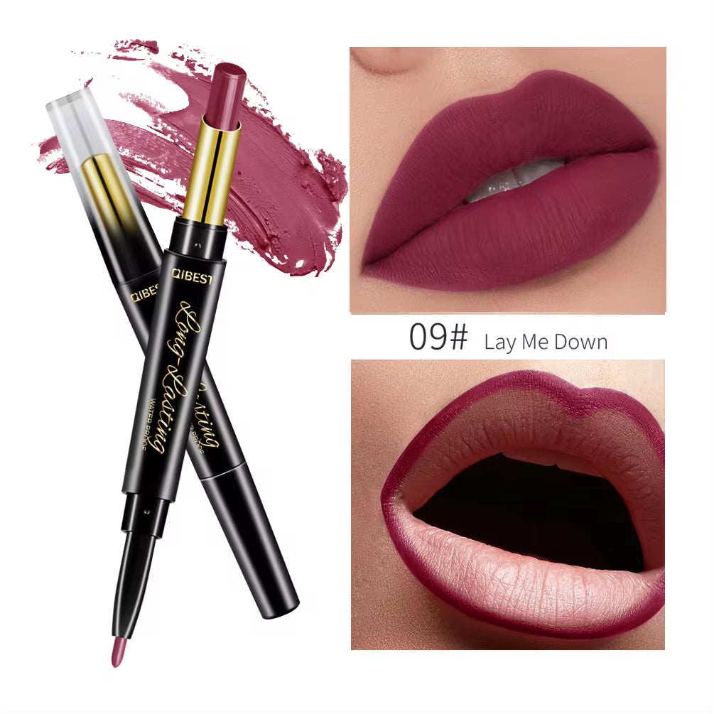 2 in 1 Matte Lipstick Lip Liner Nude Lipliner Makeup Waterproof Lipstick Pen Long Lasting Lip Pencil Makeup Lips Cosmetic