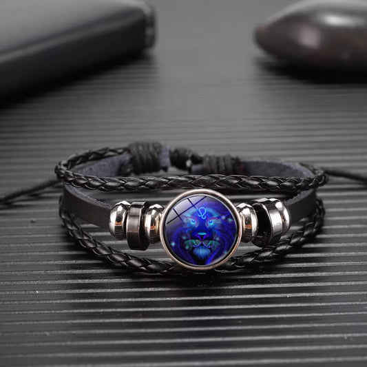 12 Constellation Zodiac Sign Charm Luminous Bracelets Men Women Vintage Multilayer Wrap Leather Bracelet & Bangle Birthday Gift