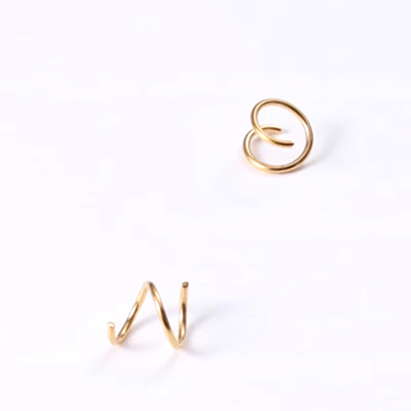 Faux Fake Double Spiral Hoop Earrings for Women Gold Plated Black Spinning Threader Earring Minimalist Jewelry Tarnish Free